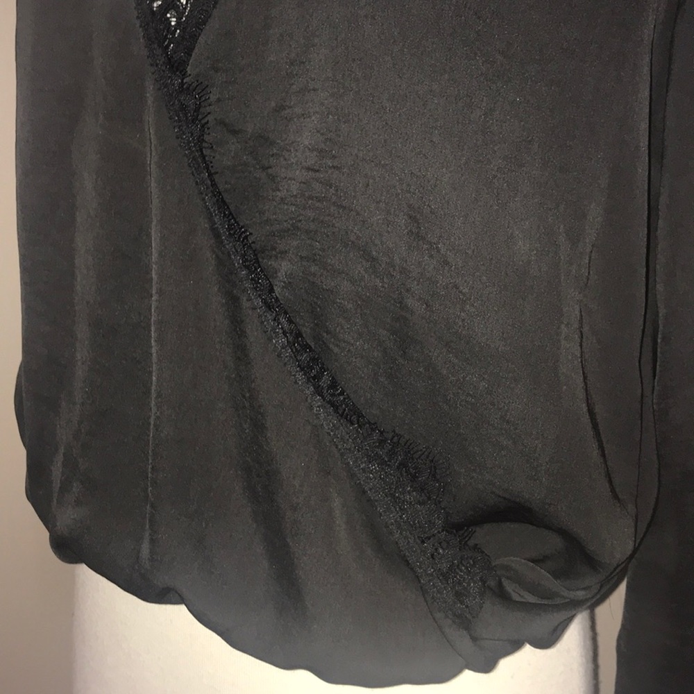 EUC BLUE  LIFE SILKY BLOUSE W/ lace trim - Picture 3 of 7